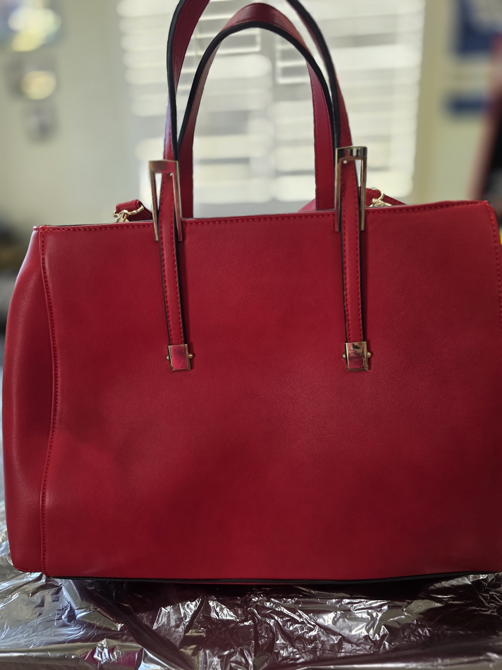 Sleek Red Tote with Dual Top Handles